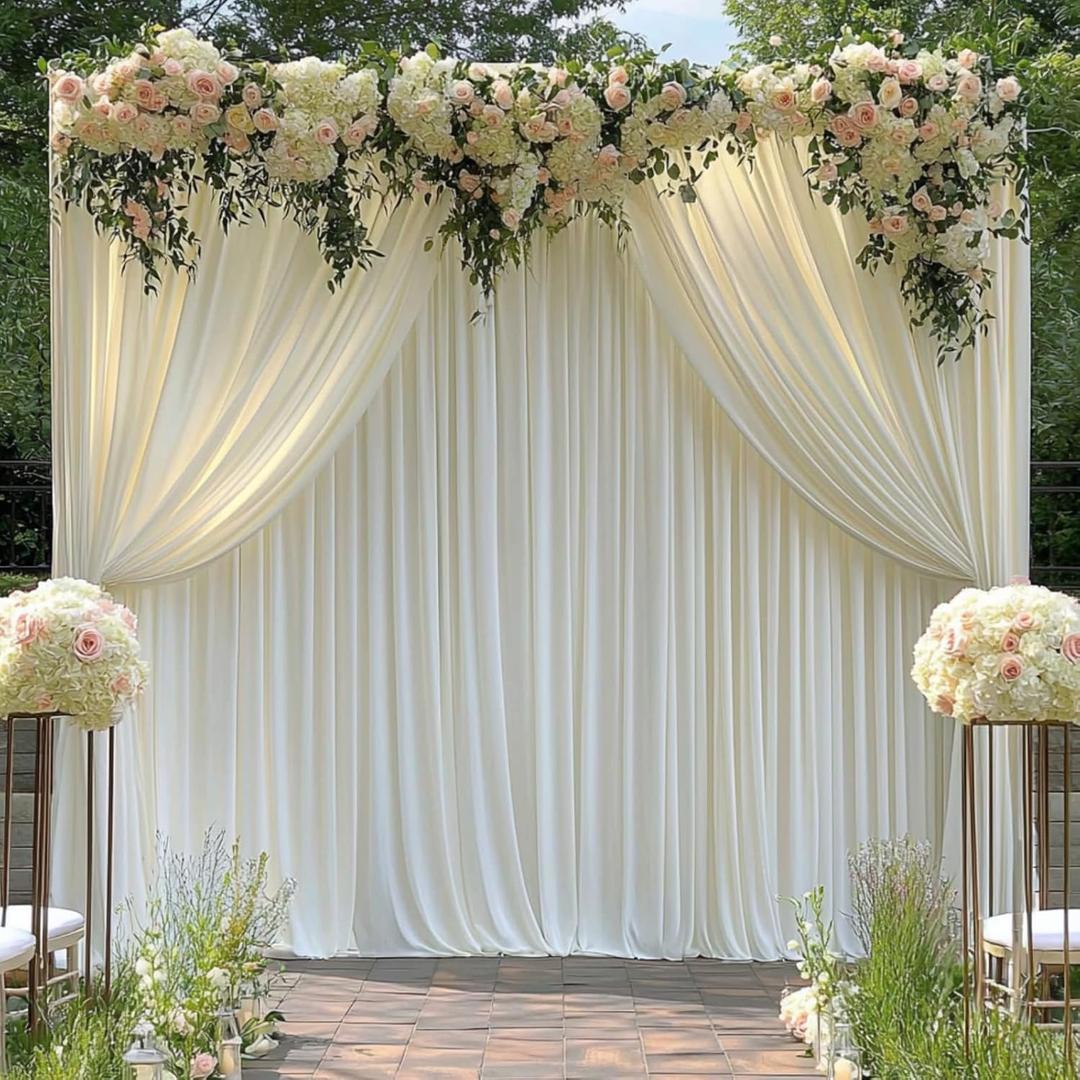 10 ft x 8 ft Wrinkle Free Ivory Backdrop Curtain for Wedding Parties, Polyester Ivory Photo Backdrop Drapes 2 Panels 5x8ft for Baby Shower Photoshoot Engagement Birthday Party Photography Background