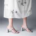 Women's Square Open Toe Heeled Sandals Two Strap Mules Slip On Block Chunky Mid Heels Sandals (Silver)