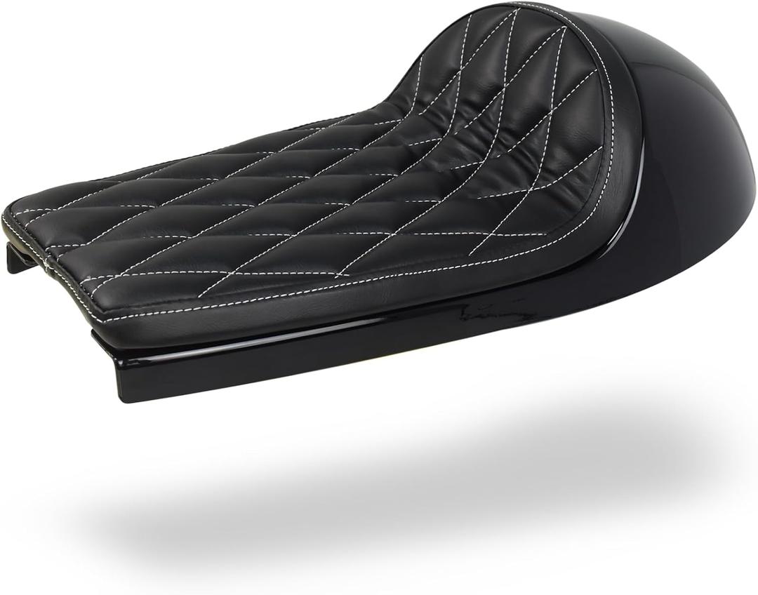 Universal Motorcycle Cafe Racer Hump Seat Retro White Stitched