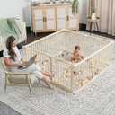 Comfy Cubs Baby Gate Playpen - 57 x 57 x 25 in, Extends Up to 228 - Pine Wood Foldable Playpen with Child-Proof Lock - Easy Assembly Baby Fence Play Area for Babies & Toddlers - Light Wood White