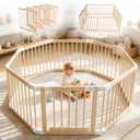 Baby Playpen, 56 * 56 * 24 inches Wooden Play Yard with Gate for Babies