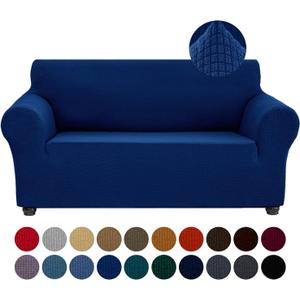 Joccun Stretch Loveseat Couch Cover, 1-Piece Sofa Cover for 2 Cushion Couch Spandex Jacquard Washable Furniture Protector Cover for Living Room,Kids,PetsLoveseat,Classic Blue