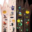 Luminous Halloween Temporary Tattoos for Kids Halloween Party Favors, 10 Sheets Glow in The Dark Halloween Decorations Tattoos for Kids, 100 Styles Glow Tattoos Stickers for Goodie Bag Fillers, Set of 9