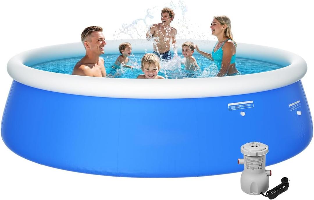 2025 Upgrade 12'*33" Round Inflatable Top Ring Above Ground Swimming Pool Fast Easy to Set Up Blow Up Pool Set with 530GPH Filter Pump for Summer Outdoor Garden Backyard Childen Adults