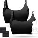 Momcozy Pumping Bra, Pumping Bra Hands Free All Day Wear Pumping & Nursing Bra in One Holding Breast Pump for Spectra, Medela (Large, Black-2pk)