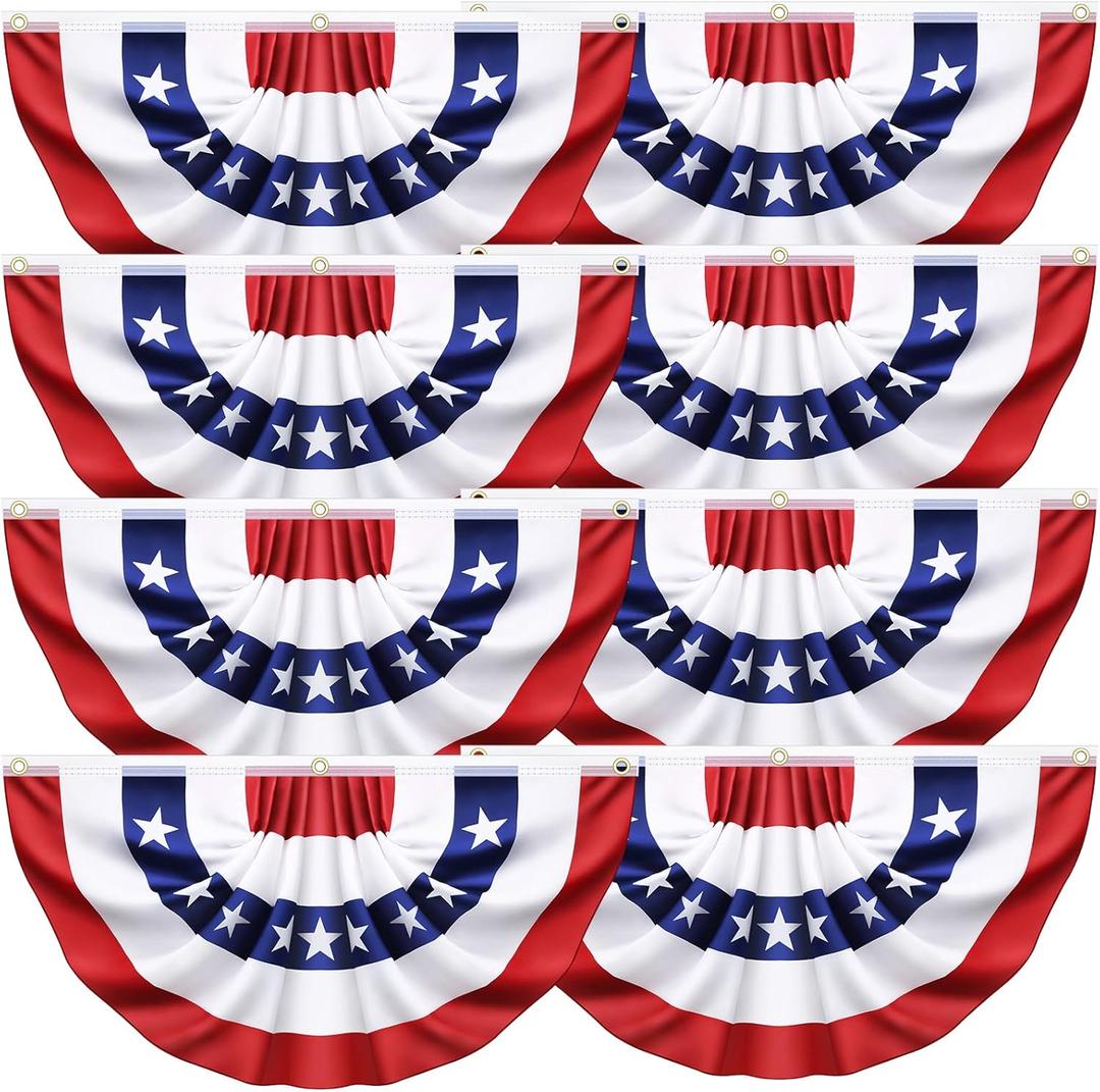 8 Pack USA Pleated Bunting Fan Flags 1.5x3 Ft - American US Flag Bunting for Outside Red White & Blue Patriotic Decor for 250th Anniversary, Memorial Day, Independence Day 4th of July Decorations