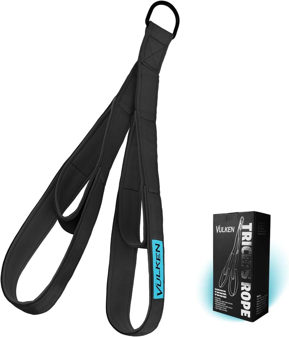 Vulken Tricep Rope Cable Attachment. Two Size in One Extra Long Pull Down Rope. Triceps Extension Straps Gym Equipment. Home Workout Handles for Resistance Bands. (Black)