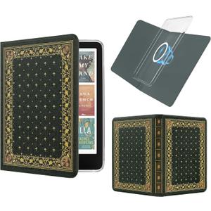 Magnetic Detachable Book Cover Case for 7" Kindle Paperwhite 12th Gen 2024 and Kindle Colorsoft Signature Edition, Slim PU Leather Case with Auto Wake/Sleep (Ornate Green)