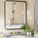 NEWBULIG Bathroom Mirror,24" x 36" Wall Mounted Mirror,Matte Bathroom Vanity Mirror,Rounded Rectangle Mirror,Explosion-Proof Tempered Glass,Aluminum Alloy Framed,Hangs Horizontally or Vertically,Black