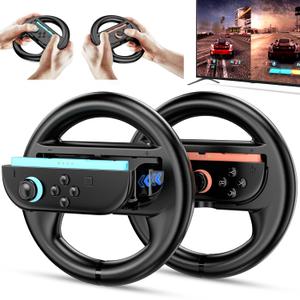 2 x ALAFLY 2 Pack Steering Wheel Compatible with Nintendo Switch 2 for Mario Kart, Ergonomic Game Racing Wheels for Joy-Con Controllers, Enhanced Grip, Motion Control, Family Games Accessories, Black