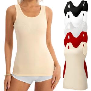 5 Pack Tank Tops for Women Cotton Undershirts Slim Fit Scoop Neck Basic Tanks Sleeveless Wide Strap Layering Top (L)