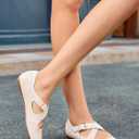 Coutgo Women's Ballet Flats Comfortable Closed Round Toe Criss Cross Ankle Strap Dress Dance Flat Shoes (6.5, Beige)