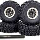 HOBBYSOUL 61 * 22.4mm Soft Sticky 1.0 Mud Terrain Tires Tyre & Brass 1'' beadlock Wheels Rims for RC Crawler 1/18 TRX4M 1/24 SCX24 Upgrades, HS701457