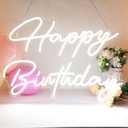 30'' x 21'' Large Happy Birthday Neon Sign LED Neon Light Signs with Dimmable Switch 12V Power Adapter Chain Reusable Cold White Happy Birthday Decorations for Party Room Wall Art Backdrop
