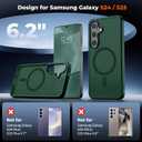 Supfine Magnetic for Samsung Galaxy S24 Case / S25 Case with Screen Protector, (Built-in Magnets) (Military Grade Drop Protection) Slim Translucent Shockproof Phone Case,Forest Green