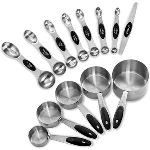 EDELIN Measuring Cups and Magnetic Measuring Spoons Set, Stainless Steel 5 Cups and 7 Spoons (Black), 13set