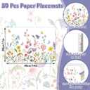 50 Pack Wildflower Paper Placemats Disposable,16x 11 Inch Spring Floral Placemats Butterfly Wildflower Table Mats for Kitchen Dining Wedding Birthday Spring Party Supplies