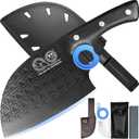 XYJ Authentic Since 1986,Heavy Duty Large Meat Cleaver,Serbian Chef Butcher Knife with Case,Chefs Vegetable Kitchen Knife,Full Tang for Outdoor Camping,Wood Handle with Sheath