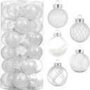 30ct Christmas Ball Ornaments-60mm/2.36" Shatterproof Clear Plastic Xmas Balls Baubles Set with Stuffed Delicate Sparkling, Hanging Christmas Tree Decorations(White)