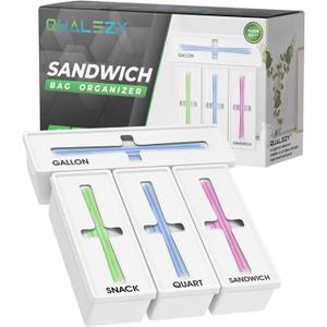 Storage Bag Organizer for Kitchen- Baggie Drawer Organizer & Plastic Food Storage Bags Holder- Compatible with Gallon, Quart, Sandwich, Snack Bags, Freezer, Slider Bags-4 Separate Pieces White