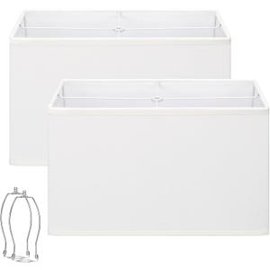 White Rectangle Lamp Shades Set of 2, 16"L x 8"W x 10"H, Large Replacement Lampshades for Table Lamps Floor Lamps, Natural Linen Bedside Lamp Shades, Spider, Harp Holders Included, Easy Assembly