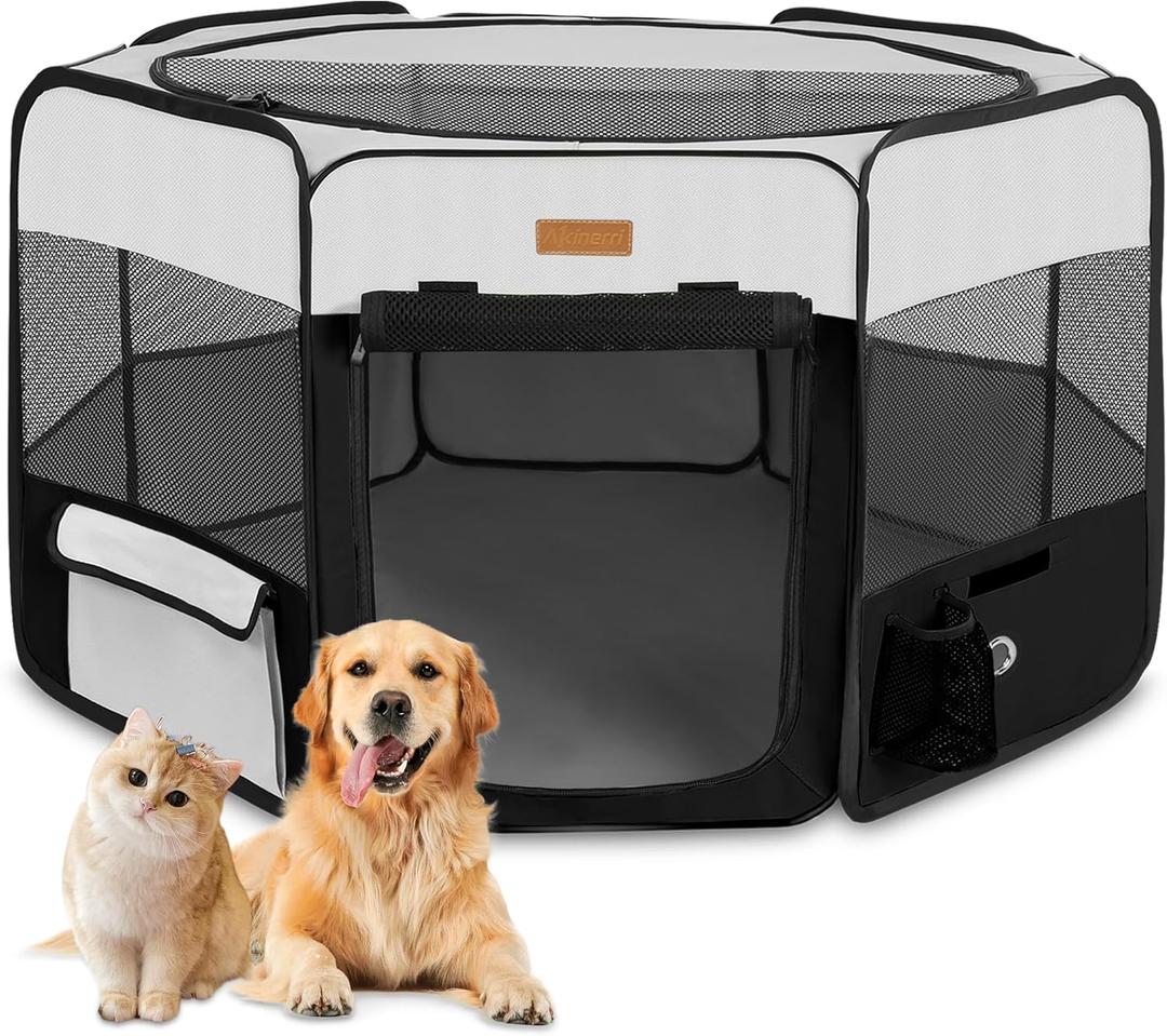 Dog Playpen, Portable Pet Play Pen for Cat, Puppies, Rabbits, Chickens, Foldable Large-Capacity Pet Tent for Indoor/Outdoor Travel Camping (Size XL Without Carry Bag) (X-Large, Black)