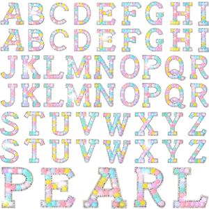 Canlierr 52 Pcs Self Adhesive Pearl Rhinestone Letter Patches Rhinestone A-z Glitter Pearl Sew on Patches Bling Letter Sticker Appliques Fabric Craft for DIY Clothes Bags Hats(Stylish Style), 0.79-2.05 inches