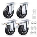 5 Inch Caster Wheels Set of 4 Heavy Duty, 1120 Lbs Dust-Proof Rubber Casters, Locking Swivel Wheels for Workbench, Cart, Furniture & Tool Box (Hardware Kits & Gloves Included)