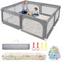 Sour Lemon Baby Playpen with Play Mat, 79x71 inch Extra Large Playpen for Babies and Toddlers, Baby Fence Play Pen Yard with Safety Gate Fence with 50 Ocean Balls 4 Pull Rings for Kids Indoor Outdoor