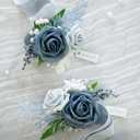 Ling's moment 2pcs Prom Wrist Corsage Artificial Flowers, Girl/Mother Corsages Wristlet Dcor for Homecoming/Wedding/Anniversary, etc. Dusty Blue