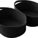 Woven Basket,Small Rope Storage Bin with Handles & Ribbon Bag, Organizer for Shelves Closets,Gift Basket Empty for Birthday,Books,Dog Toys, Black/2 Pack