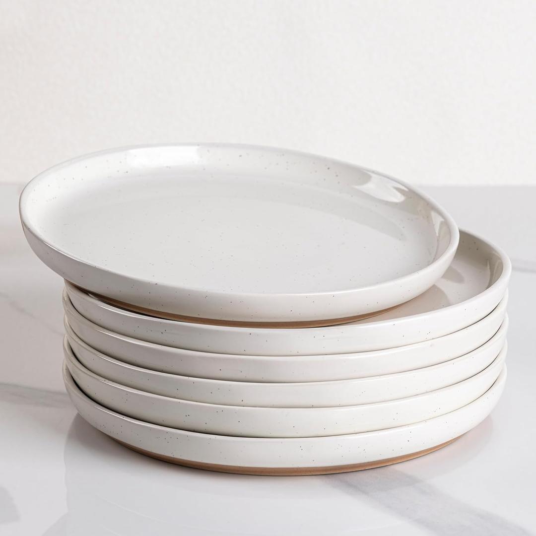 AmorArc Ceramic Dinner Plates Set of 6,10.5 Inch Stoneware Plates Set for Dinner, Elegant Dish Set with Rustic Terracotta Underside,Microwave & Dishwasher Safe (Light Beige)