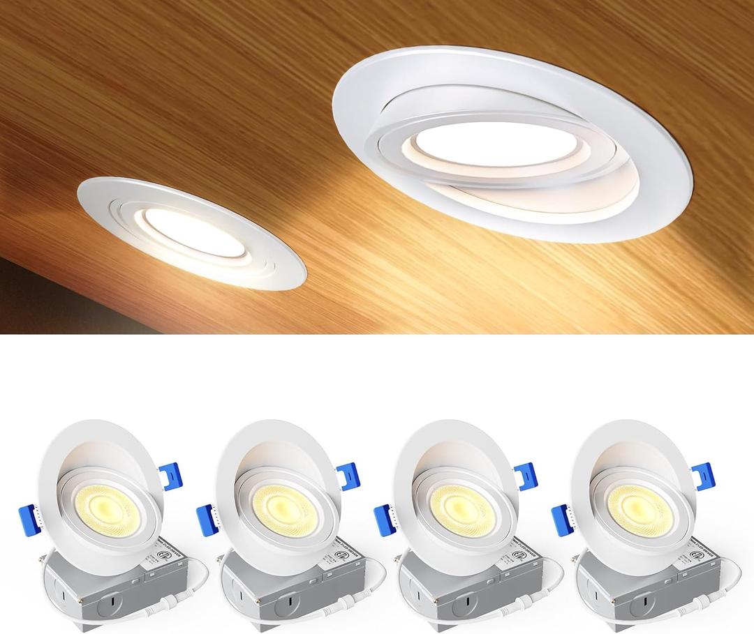 Ensenior 4 Pack 4 inch LED Gimbal Led Recessed Light with Junction Box, 2700K-5000K 5CCT, 360+90 Adjustable Directional Eyeball Lighting, Dimmable, CRI90+, 900LM, 9W=85W, 120V-ETL&FCC