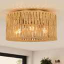 Boho Light Fixtures Ceiling Mount,3-Light Rattan Ceiling Light Flush Mount Ceiling Lighting, Woven Chandelier for Farmhouse Living Bedroom Kitchen Nursery