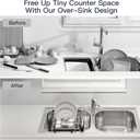 MAJALiS Expandable Stainless Steel Over The Sink Dish Drying Rack for Small Kitchen Counter Space Saving, Compact RV Plate Drainer Strainer in Black Wire Metal with Hanging Adjustable Utensil Holder