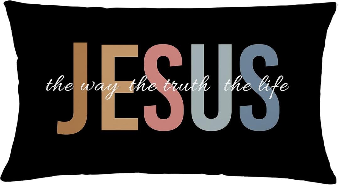 Jesus Black Lumbar Pillow Covers 12x20 - Christian Decorative Lumbar Throw Pillow Covers, Christian Decor, Christian Home Decor, Christian Room Decor, Christian Gifts for Women, Religious Gifts