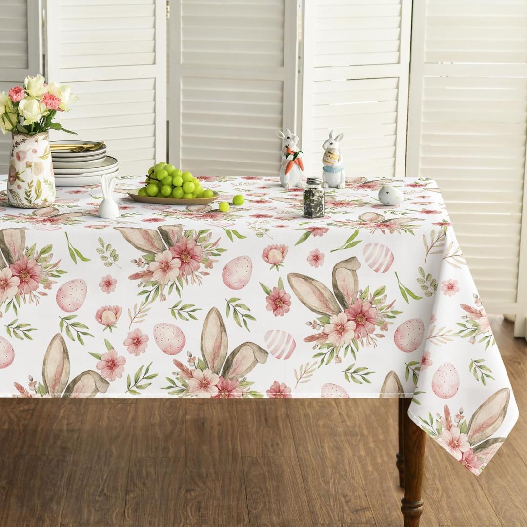 Horaldaily Easter Tablecloth 5270 Inch Rectangular, Bunny Ear Flowers Spring Washable Table Cover for Party Picnic Dinner Decor (Pink)