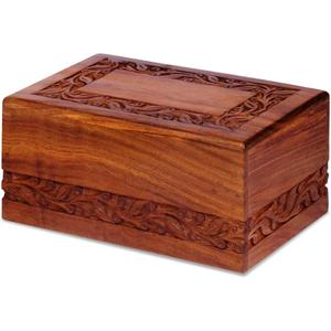 Wooden Keepsake Urn Box, Cremation Urns for Human Ashes, Hand carved Decorative Memorial, Wood Casket for Pets, Cat, Infant, Adult Memorial, Burial Urns for Ashes - Large