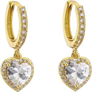 14K Gold Plated Dangle Drop Heart Hoop Earrings for Women Trendy Small White Gold Cute Huggie Earrings Cubic Zirconia Hypoallergenic Pink Red Heart Earrings Gifts for Women