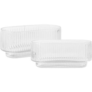 Ribbed Glass Vases, Clear Vases for Flowers Set of 2, Glass Vase for Centerpieces, Rectangle Vase for Living Room, Bedroom, Kitchen, Dining Table, Shelf, Wedding (Small)