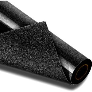 VinylRus Black Glitter HTV Heat Transfer Vinyl Roll-12 x 10ft Black Glitter HTV Vinyl for T-Shirt Clothing Bags, Glitter Iron on Vinyl for All Cutter Machine - Easy to Cut and Weed