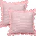 Newwiee 2 Pack Scalloped Pink Pillow Cover 18 x 18 Inch Pink Stripe Throw Pillow Cover Cotton Decorative Pillowcase for Women Men Couch Living Room Cushion Indoor Outdoor Decoration