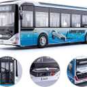1/42 Diecast Bus Toys Cars, Metal City Bus Toy Vehicles with Light Up and Open-able Doors for Kids Boys Girls, 11.8"