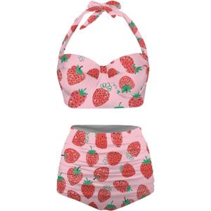 Butterfly Women's Retro Ruched Ruffle High Waist Bikini Set, Flag Tankini Swimsuits Tummy Control Swimwear