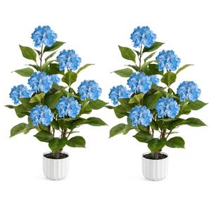 Datietiao 3FT Artificial Hydrangea Tree 2 Pack, Realistic Faux Hydrangea Plants in Pot with Blue Flowers, Lifelike Faux Greenery Home Indoor Outdoor Front Porch Garden or Wedding, Blue