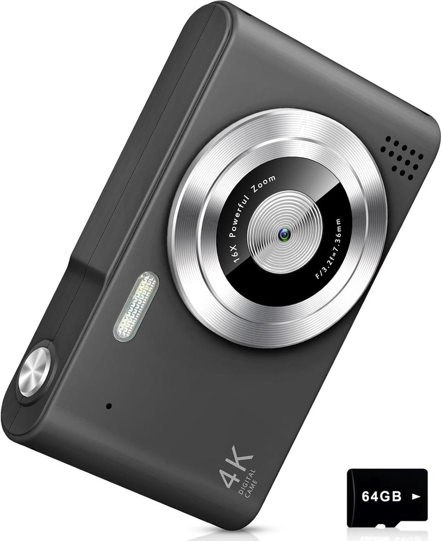 Digital Camera, Camera for Kids, UHD 4K 48MP Point and Shoot Digital Cameras with 64GB SD Card and 16X Digital Zoom Anti Shake, Compact Portable Small Gift for Boys Girls Students, Blue (Mysterious Black)