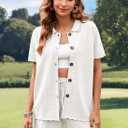 Pink Queen Women Knit Shorts Set 2 Piece Outfits Short Sleeve Button Down Sweater Top and Shorts Lounge Set (White, L)