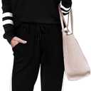 Aloodor Airplane Outfits for Women 2025 Business Casual Fall Clothes Womens Loungewear Set Early Fall Fashion Tracksuit School Outfits for Teachers Workout Sets Old Money Clothes Black L