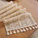 meioro Crochet Lace Table Runner, 10x48 Inch Boho Cotton Table Runners with Tassels, Rustic Farmhouse Table Decoration 48 Inches Long, Mesh Woven Table Decor for Wedding Bridal Shower Party