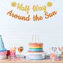 Half Way Around the Sun Banner, Sun Half Birthday Party Decorations, 6 Months Baby Birthday Banner, 1/2 Way to One, Sunset 1/2 Bday Supplies Orange Gold Glitter